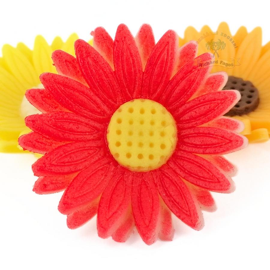 Modelované květy gerbera červená stříkaná se žlutým středem