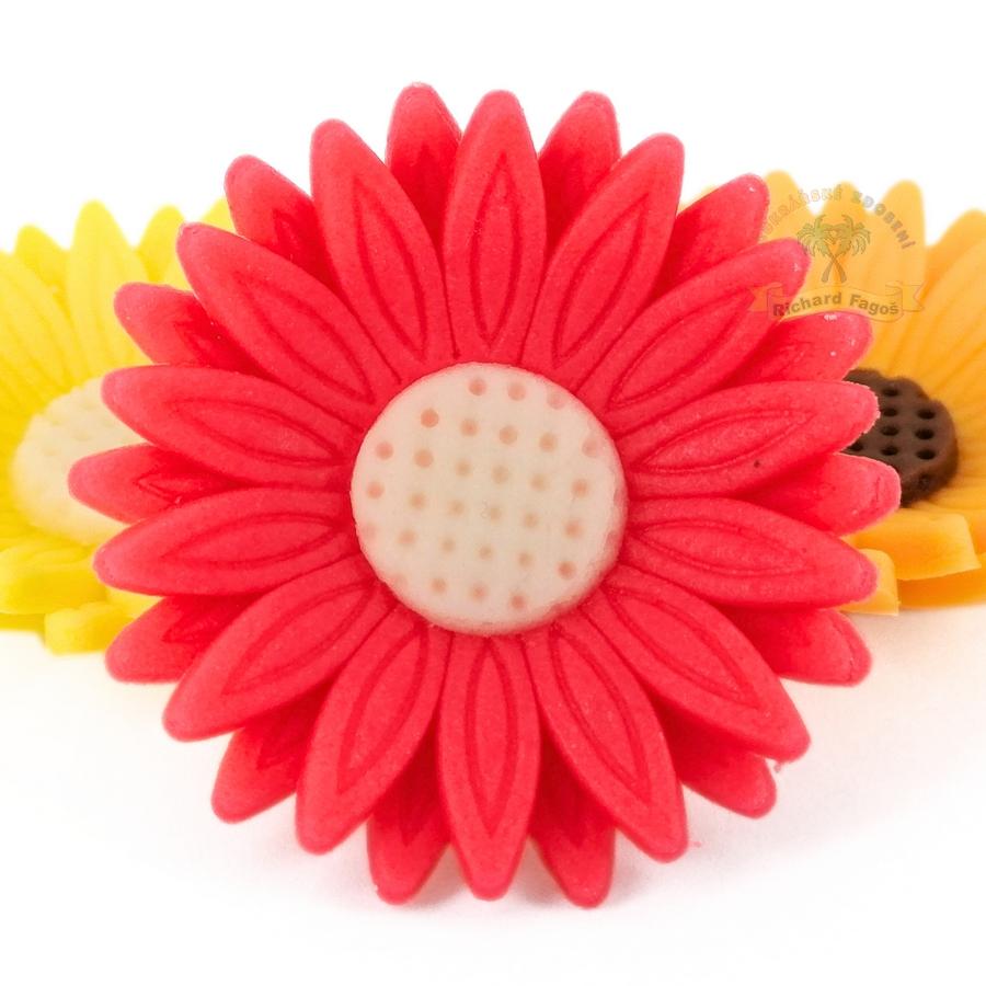 Modelované květy gerbera červená s bílým středem