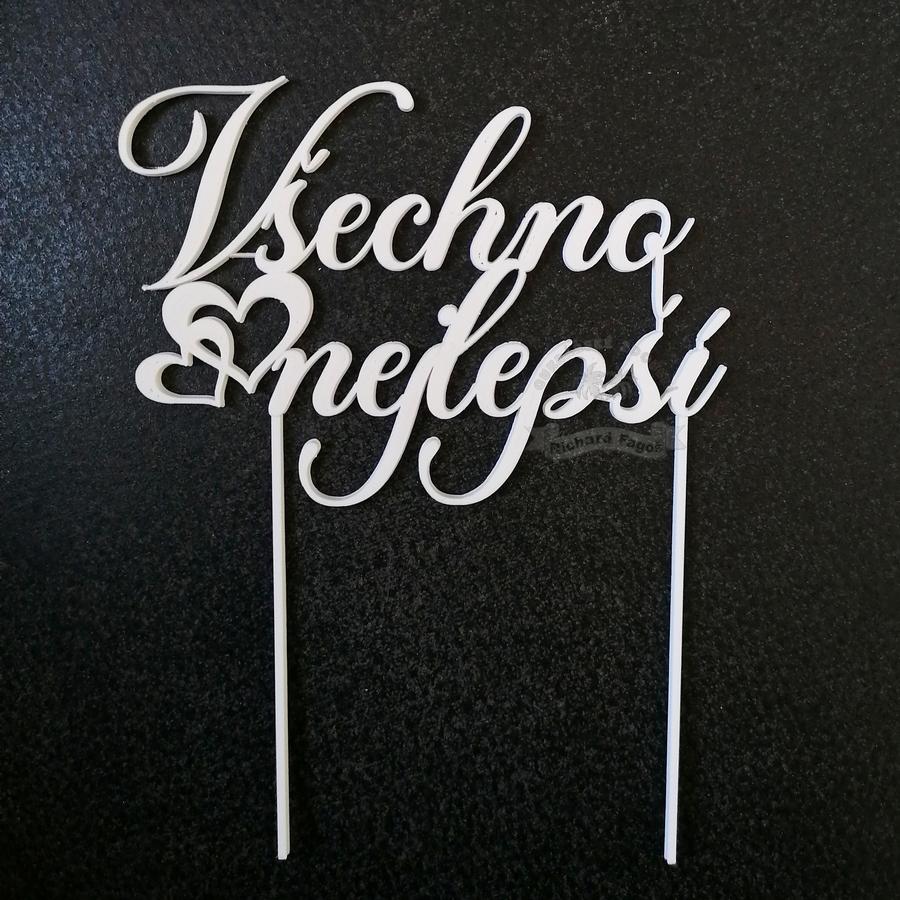 Zápich Všechno nejlepší se srdíčky bílý
